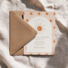 Bränd Orange Sol Celestial Boho Bröllop QR-kod Inbjudningar