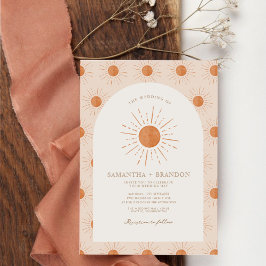 Bränd Orange Sol Celestial Boho Bröllop QR-kod Inbjudningar