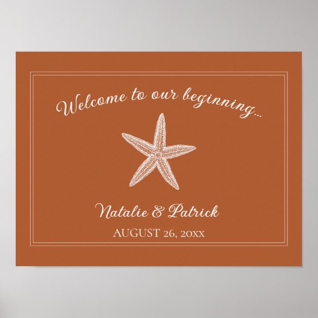 Bränd Orange Starfish Bröllop Välkommen Poster (Framsidan)