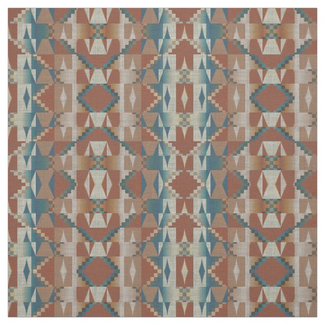 Bränd Orange Taupe Blue Teal Brown Ethnic look Tyg (Provkarta)