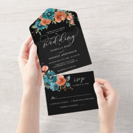 Bränd orange Teal Blommigt Black Elegant bröllop