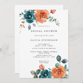 Bränd Orange Teal Blommigt Inbjudningskort för möh