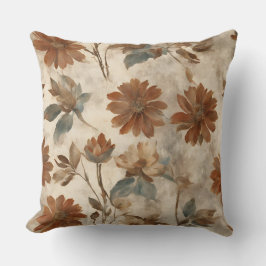 Bränd Orange Teal Brown-Blommigt Kudde