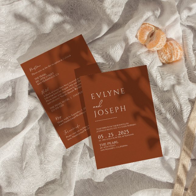 Bränd Orange Terracotta alla i en Boho Bröllop Inbjudningar (Skapare uppladdad)