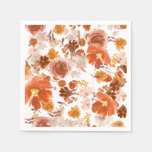 Bränd Orange Terracotta Blommigt Bouquet Bröllop Pappersservett