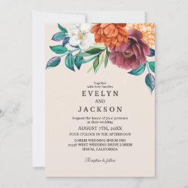 Bränd orange terracotta blommigt faller bröllop inbjudningar