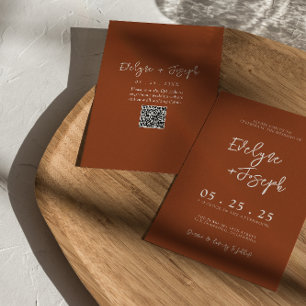 Bränd Orange Terracotta Boho QR Code Bröllop Inbjudningar