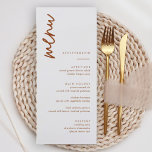 Bränd Orange Terracotta Bröllop Menu-kort Meny<br><div class="desc">Bränd Orange Terracotta Bröllop Menu-kort Minimalistiskt menukort för Bröllop | Modern Menu,  Bröllop Middag Menu,  Rustic Låt oss Eat Bröllop Middag och Drinks Menu,  Enkelt calligraphy Rustic Bröllop Menus Bröllop Menus,  Rustic Bröllop Menu,  Bröllop Bord Menu</div>