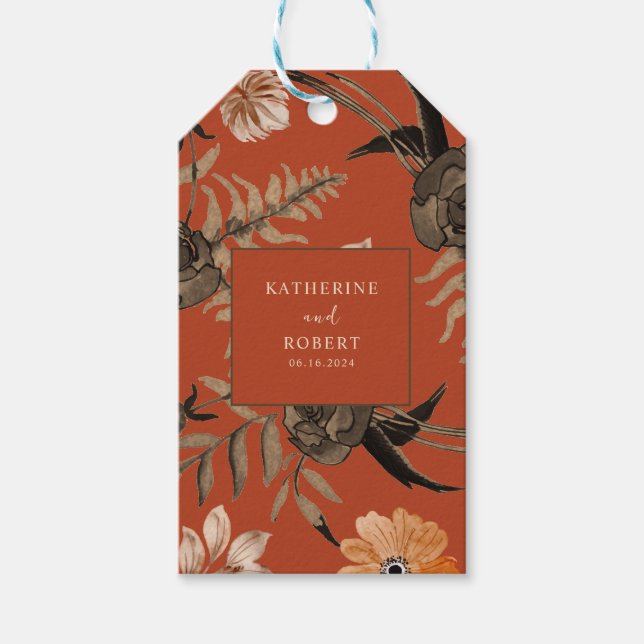 Bränd orange terracotta faller bröllopsförmån presentetikett (Framsidan)