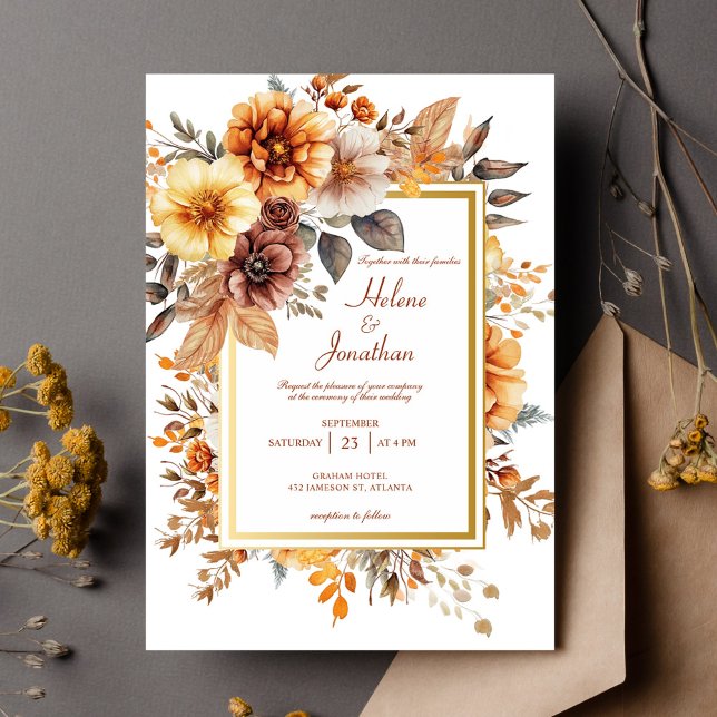 Bränd Orange Terracotta Garden Elegant bröllop Inbjudningar (Burnt Orange Terracotta Garden Elegant Wedding Invitation)
