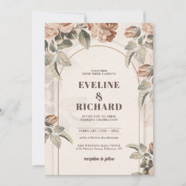 Bränd orange terracotta och grönt bladbåge inbjudningar