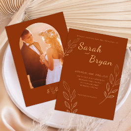 Bränd Orange Terracotta Photo Monogram Bröllop Inbjudningar