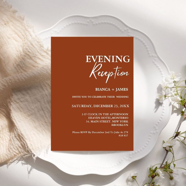 Bränd Orange Terracotta Rustic Wedding Reception Inbjudningar (Skapare uppladdad)