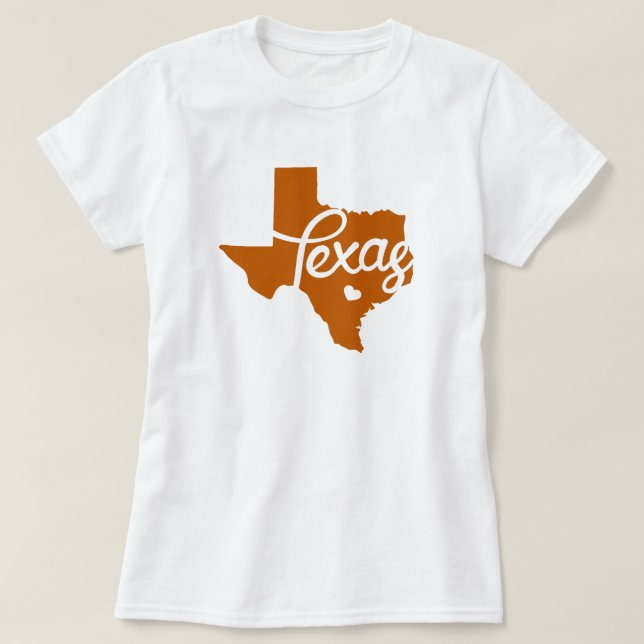 Bränd Orange Texas Heart T Shirt (Design framsida)