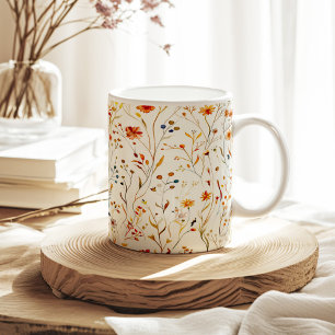 Bränd Orange Tiny Summer Wildblommor Mönster Kaffemugg
