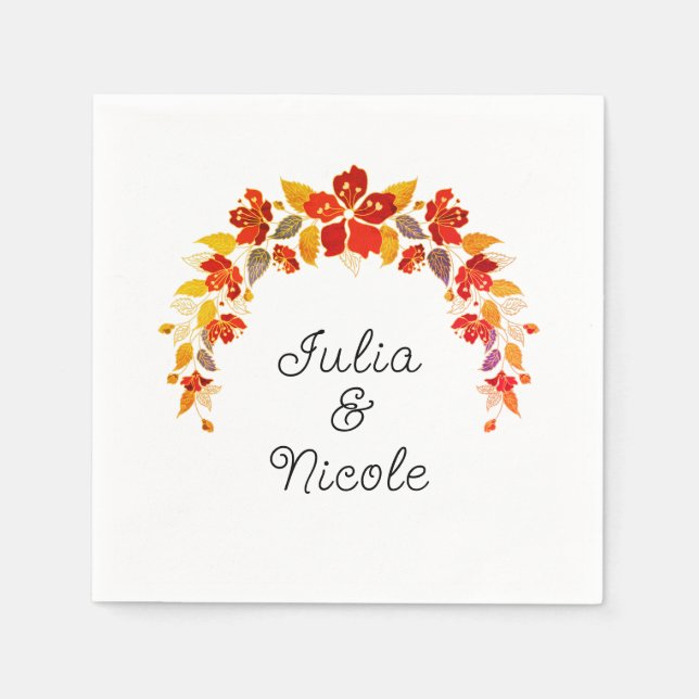 Bränd Orange Tropical Hibiscus Blommigtar Bröllop Pappersservett (Framsidan)