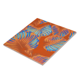 Bränd Orange Tropical Monstera Löv Kakelplatta