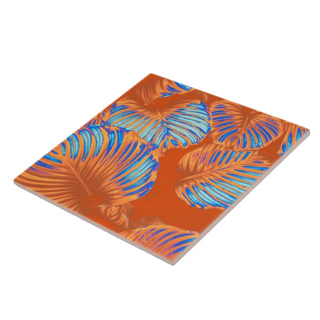 Bränd Orange Tropical Monstera Löv Kakelplatta (Sidan)