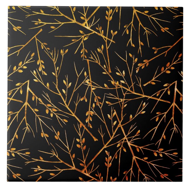Bränd Orange-twigs på svart Kakelplatta (Framsidan)