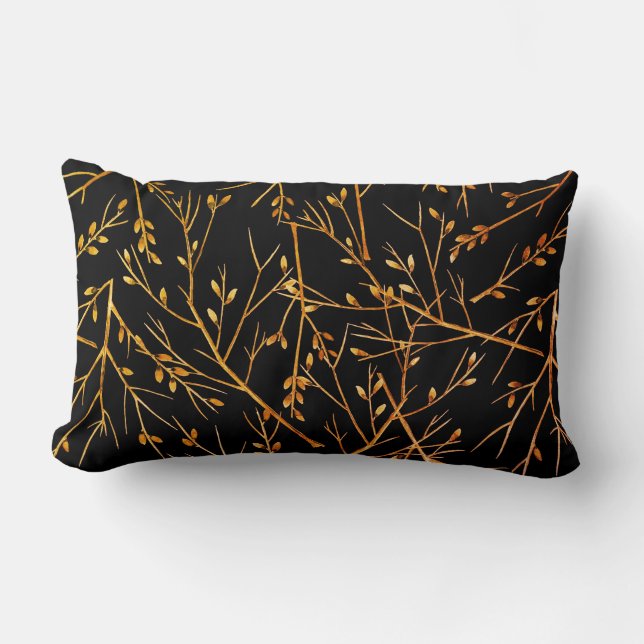 Bränd Orange-twigs på svart Lumbarkudde (Framsida)