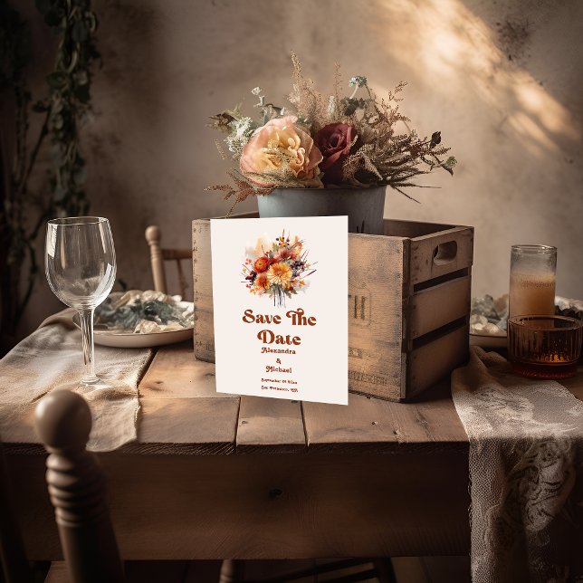 Bränd Orange - vattenfärgspampas Grass Bröllop Spara Datumet (Skapare uppladdad)