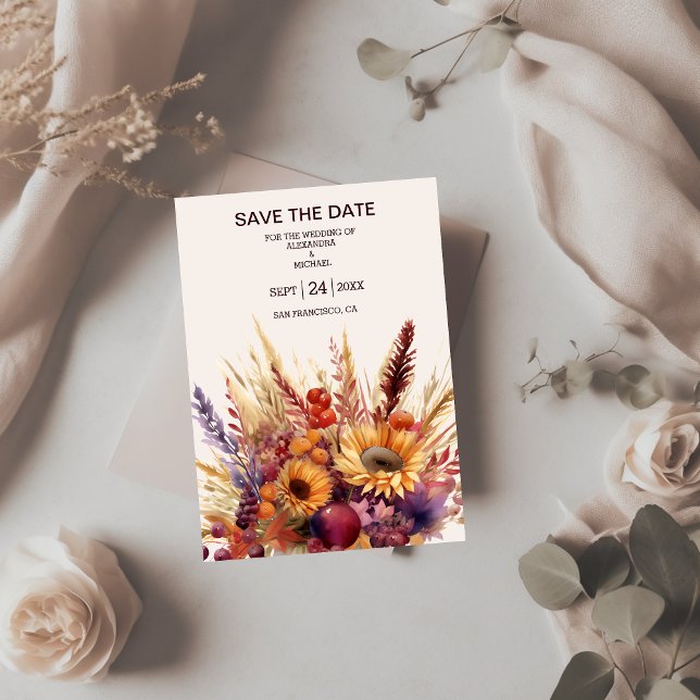 Bränd Orange - vattenfärgspampas Grass Bröllop Spara Datumet (Skapare uppladdad)