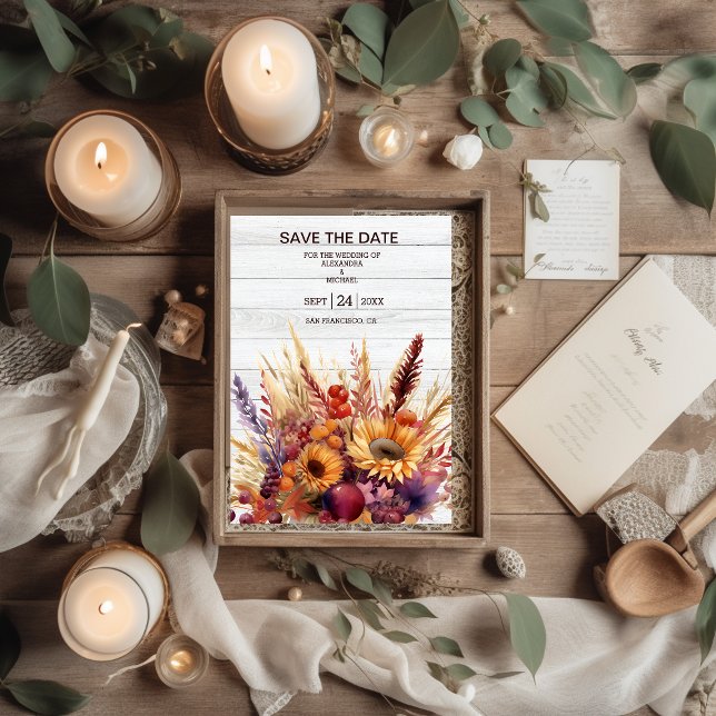 Bränd Orange - vattenfärgspampas Grass Bröllop Spara Datumet (Skapare uppladdad)