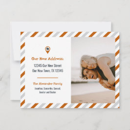 Bränd Orange: Vi har Flyttat fotfoto med stripe-Fl