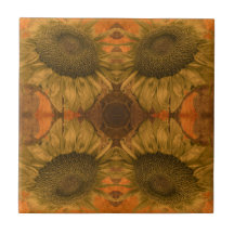 Bränd Orange Vintage Solros Blommigt Art nouveau