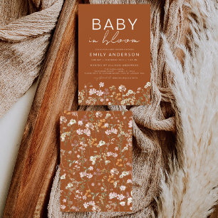 Bränd Orange Wildblomma Baby i Bloom Baby Shower Inbjudningar