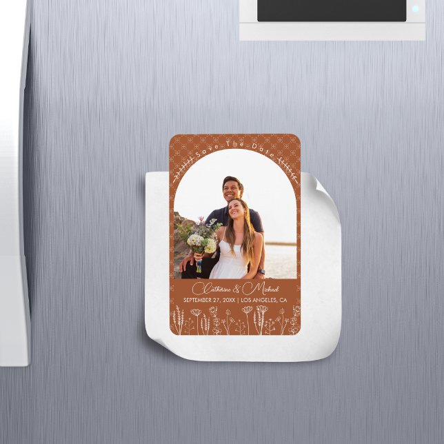 Bränd Orange Wildblomman Bohemian Arch Bröllop Magnet (Skapare uppladdad)