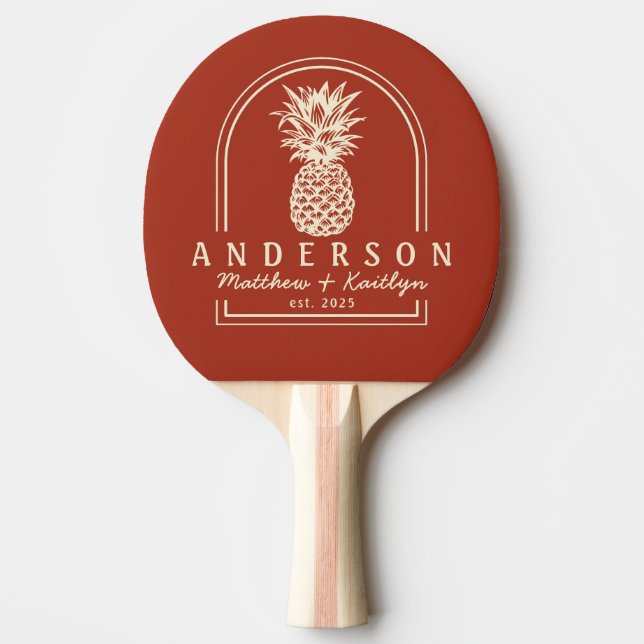 Bränd Sienna Ananas Bröllopsbåge & Namn Pingisracket (Framsidan)