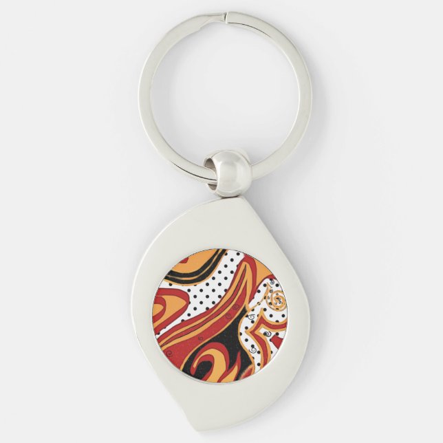 Brand Swirl Silverfärgad Nyckelring (Framsidan)