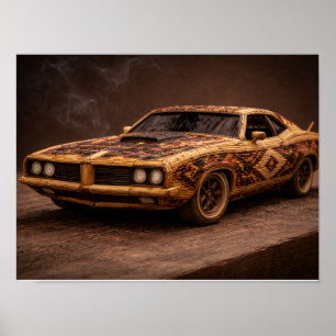 Bränd tändsticka Vintage muskelbil — Texturerad af Poster