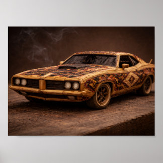 Bränd tändsticka Vintage muskelbil — Texturerad af Poster
