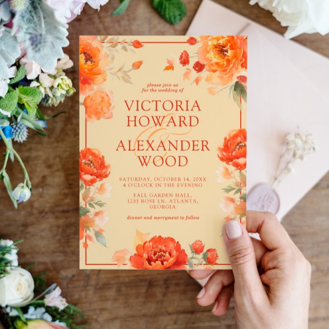 Brända Orange blommor blommar under bröllop Inbjudningar (Skapare uppladdad)