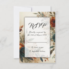 Brända Orange och Blå Höstblommor Bröllop OSA Kort