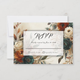 Brända Orange och Blå Höstblommor Bröllop OSA Kort