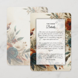 Brända Orange och Blå Höstblommor Bröllop Tilläggskort