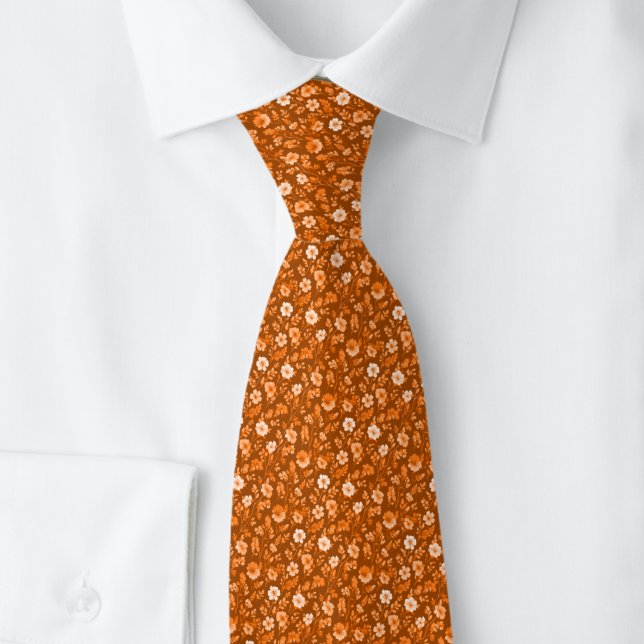 Brända Orange Små Blommor Slips (Skapare uppladdad)