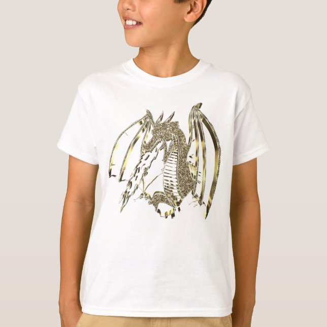 Brandandning Dragon Golden Dragon T Shirt (Framsida)