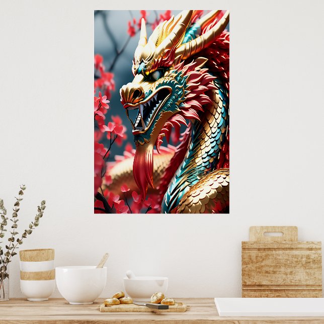 Brandandningsdrakar guld huvud poster (Kök)