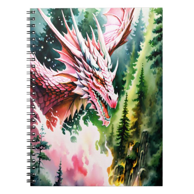 Brandandningsdrakar med vibrerande rosa anteckningsbok (Framsidan)