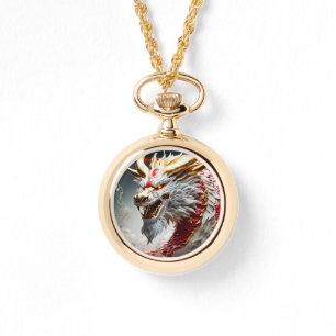 Brandandningsdrakar röd vit och guld skalor armbandsur