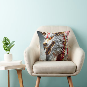 Brandandningsdrakar röd vit och guld skalor kudde