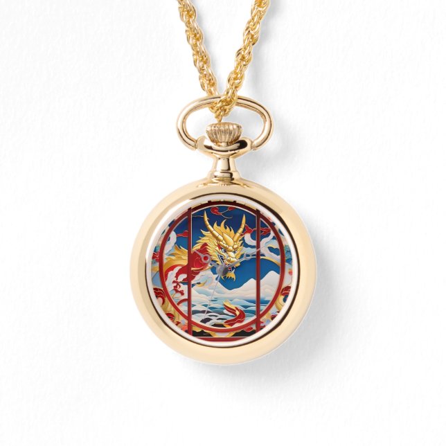 Brandandningsdrake Guld och rött Armbandsur (Framsida)