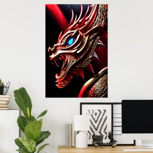 Brandandningsfjädrar, röd och guld poster