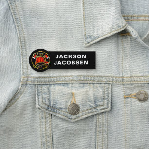 Brandavdelning Helmet och Axes Black Namnbricka