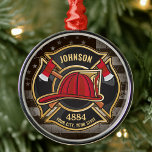 Brandbekämpningsavdelningen NAMN Brandman Fire Dep Julgransprydnad Metall<br><div class="desc">Brandmansbrandkår NAMN Fireman Department USA flagga design - Emblem with Red Helmet and Ax. Anpassa med ditt namn,  Station/avståndsnummer och plats.</div>