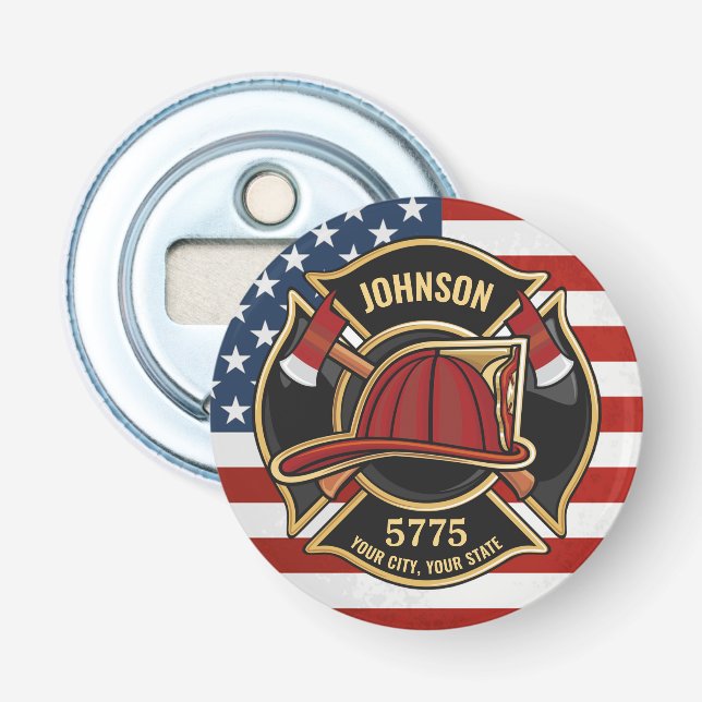 Brandbekämpningsavdelningen Rädding USA flagga Anp Flasköppnare (Framsidan)